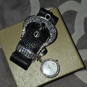 JTV Black Leather Watch with Silver Accents